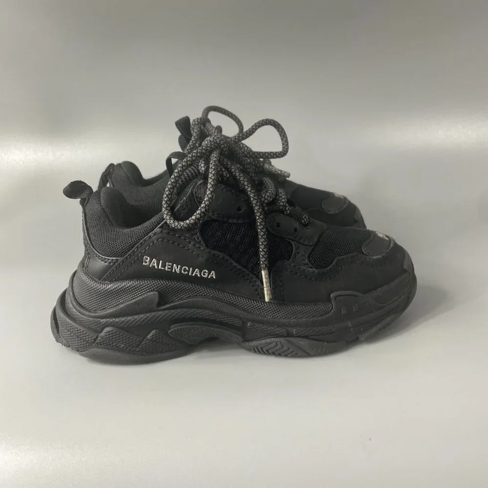 Balenciaga Triple S Kid's Black Polyurethane Wedge Trainer Sneakers, 29 - Picture 2 of 14